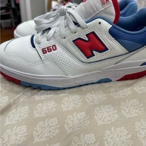 Men’s New Balance 550 White with Red and Blue Accents